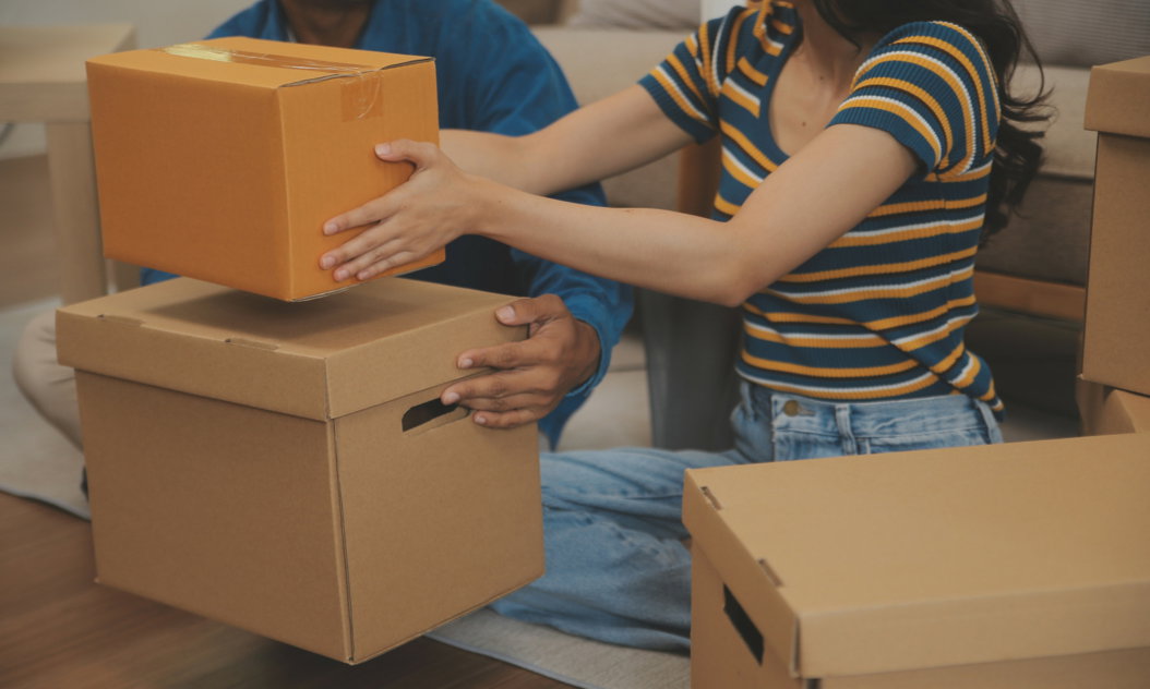 An assortment of cardboard moving boxes