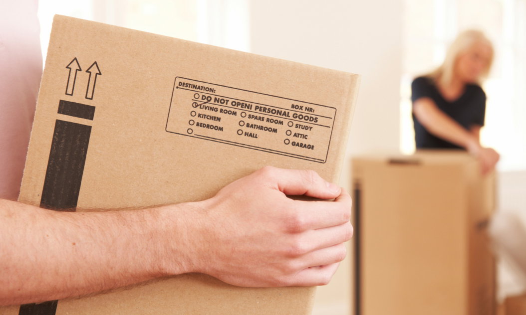 Labelled moving boxes stacked together