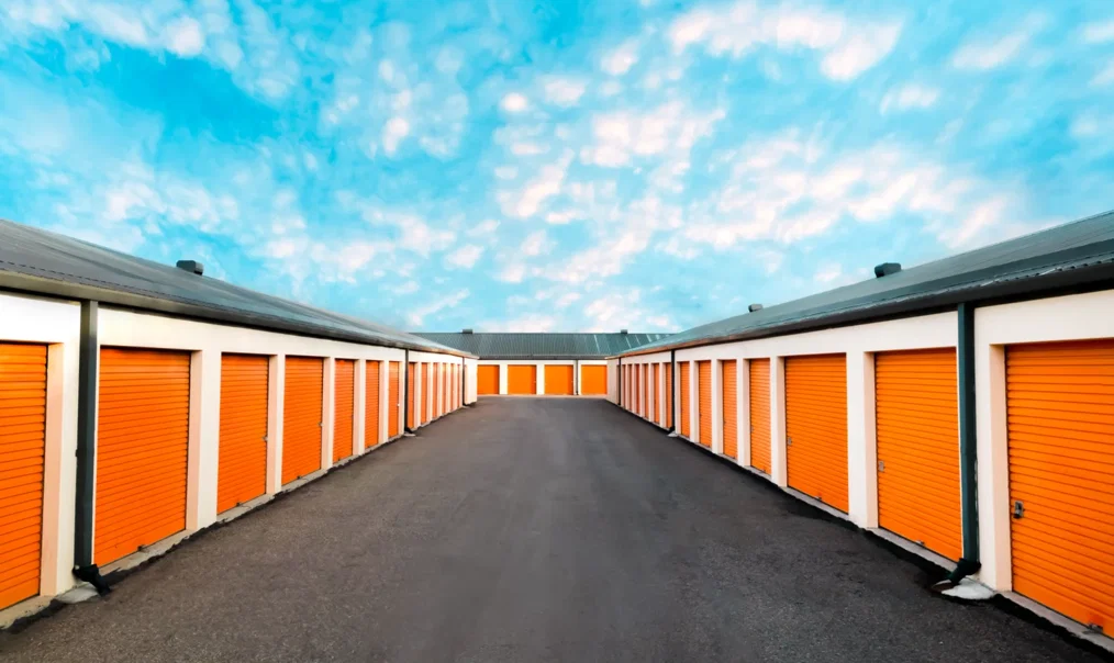 Aerial view of a Mini Mall Storage facility with vehicle parking