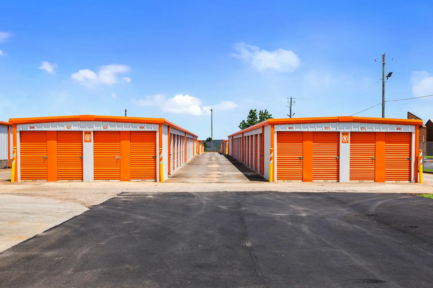 medium drive up self storage units with orange doors