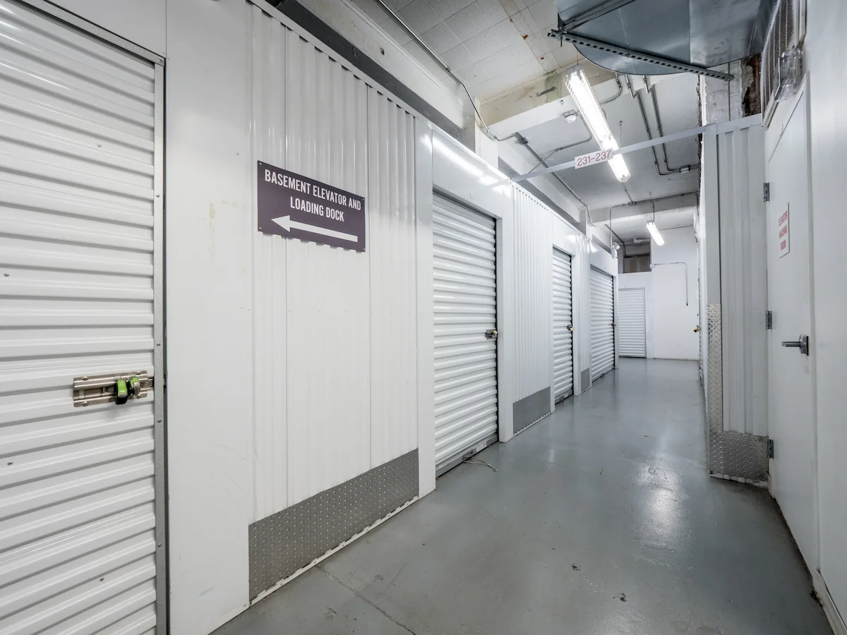 Interior hallway of climate-controlled storage units at Storage Star in Chicago’s West Loop with secure indoor access