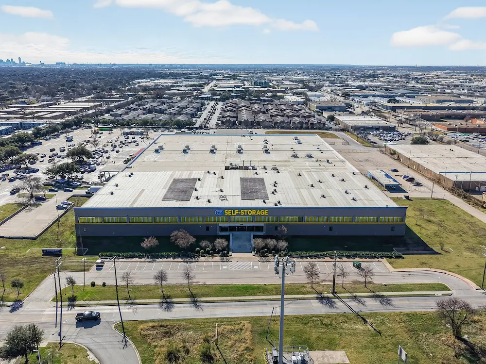 Aerial view of Storage Star self-storage facility on Forest Lane in Dallas, TX