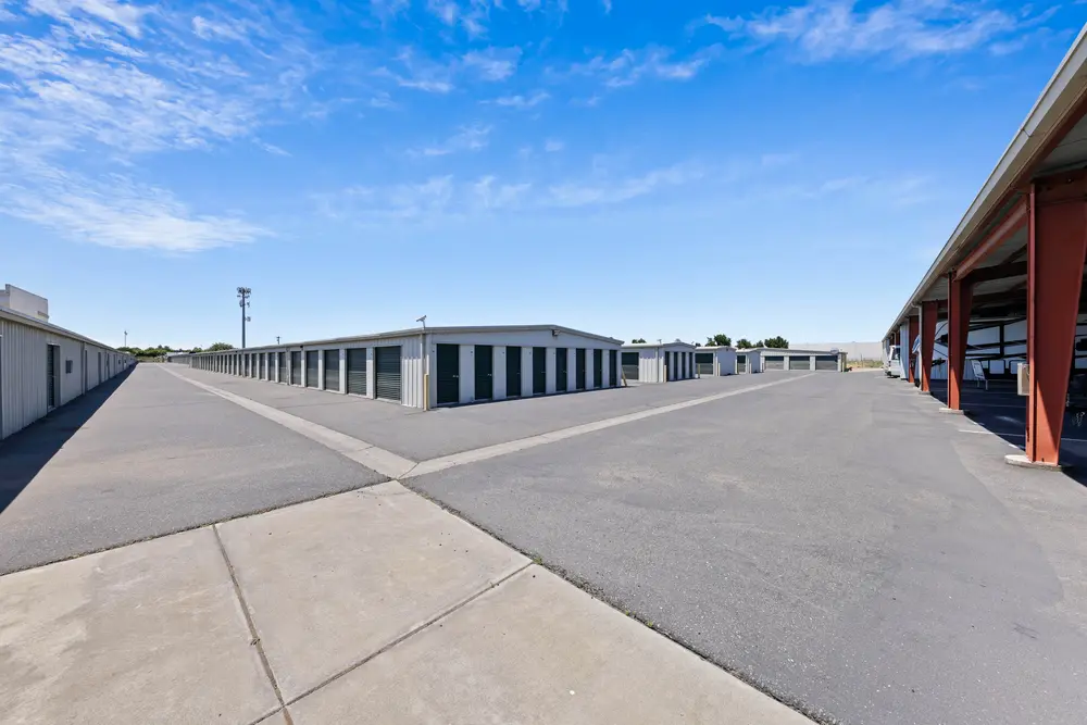 Drive-up self-storage units and covered RV storage at the Woodland Storage Star on Matmor Rd.